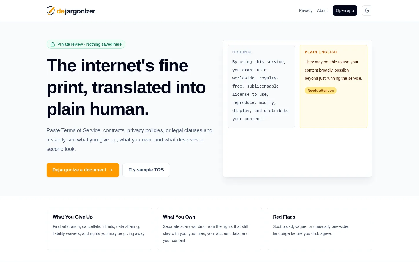 Dejargonizer interface